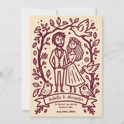 個性的な手描きの結婚式招待状 招待状 (正面)