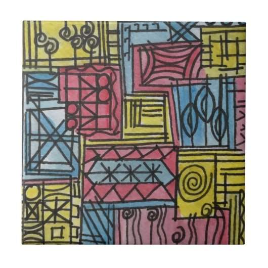 個性的な手描きアブストラクトアート タイル (正面)