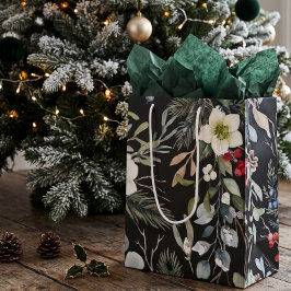個性的な植物のクリスマスデザイン ミディアムペーパーバッグ