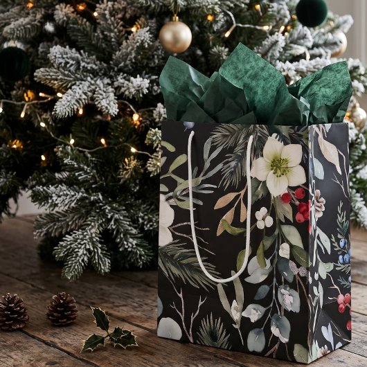 個性的な植物のクリスマスデザイン ミディアムペーパーバッグ