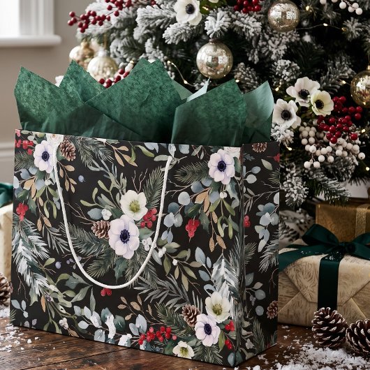 個性的な植物のクリスマスデザイン ラージペーパーバッグ