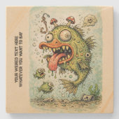 個性的な漫画スタイルの魚のイラスト 不思議な魚のファンアート ストーンコースター (正面)