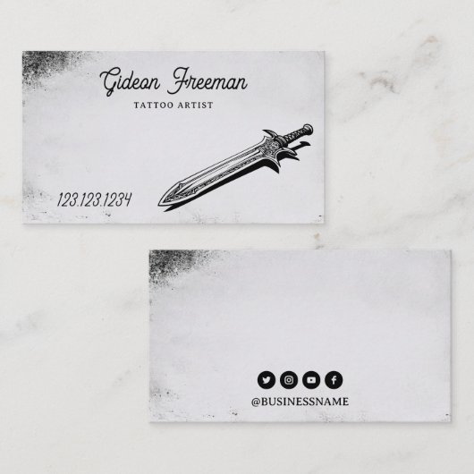 個性的な白黒のタトゥーアーティスト 名刺 (正面/裏面)