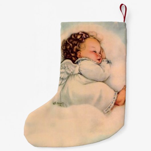 倍が天使によってが飛ぶパーソナライズなベビーは味方しました スモールクリスマスストッキング (裏面)
