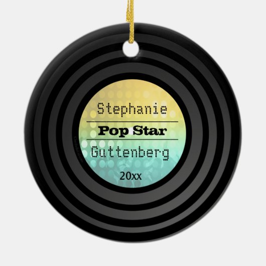 倍はレトロのビニールの金ゴールドのディスコライト記念品味方しました セラミックオーナメント (裏面)