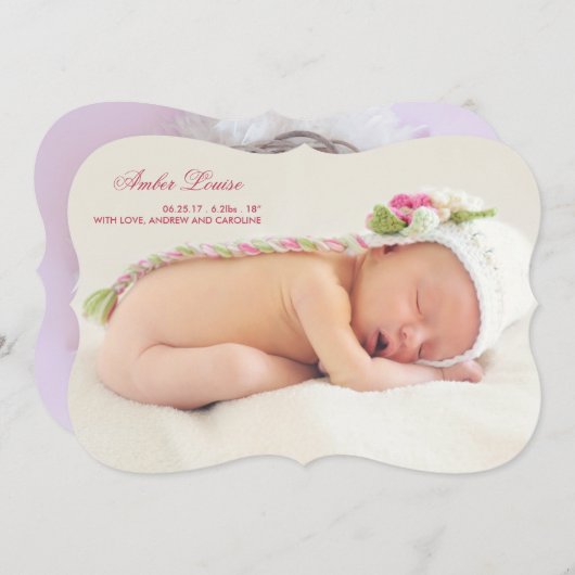 倍は発表女の子のための写真の誕生の味方しました 案内状 (正面/裏面)