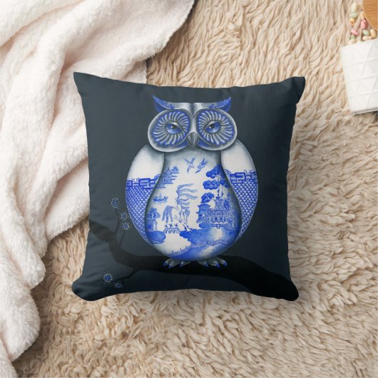 倍は青いヤナギのシャムの猫およびフクロウ味方しました クッション (ブランケット)