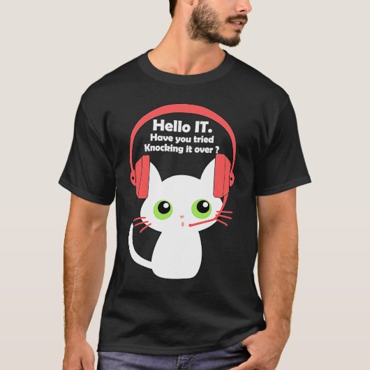 倒そうとしたネコ ITサポート IT C Tシャツ (正面)