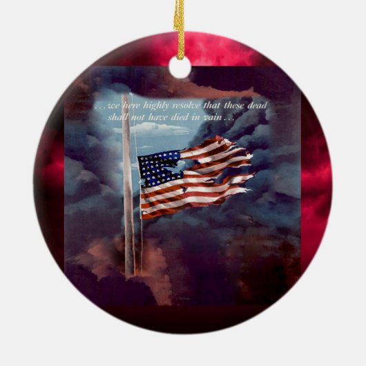 倒れたけれど忘れられない煙と引き裂かれた旗 セラミックオーナメント (裏面)