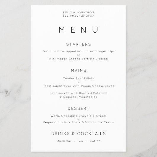 値シンプルタイポグラフィ白黒結婚のメニュー チラシ (正面)