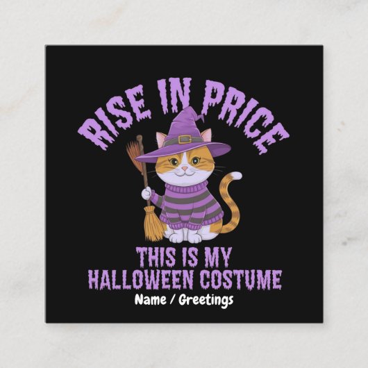 値上げに抗議するハロウィンの仮装の可愛い猫の魔法使い スクエア名刺 (正面)