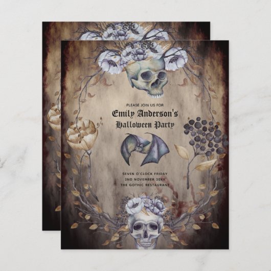 値最高のハローウィンパーティ招待状スカル (正面/裏面)