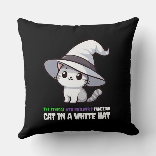 倫理おもしろい的くもの巣ビルダーの使い慣れたホワイトハット猫 クッション (裏面)