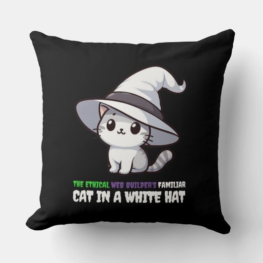 倫理おもしろい的くもの巣ビルダーの使い慣れたホワイトハット猫 クッション (正面)