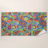 倫理カラフルフローラペイズリーパターン ビーチタオル (正面)