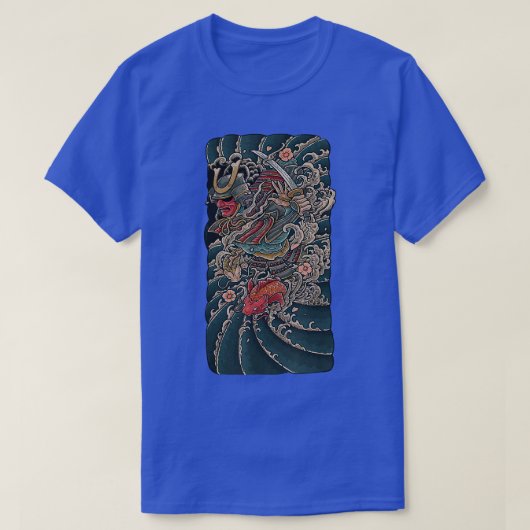 倭国に剣とコイ魚を入れた侍の赤鬼の面 Tシャツ (デザイン正面)