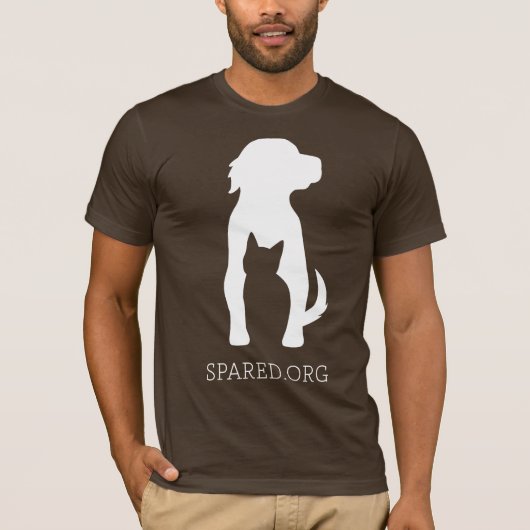 倹約されたロゴのティー-茶色の白 Tシャツ (正面)