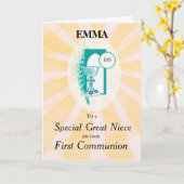 偉大な姪の初めての聖体拝領の杯の光  カード (黄色い花)