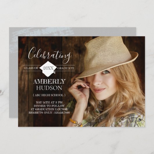 偉大な成果の卒業写真発表 招待状 (正面/裏面)