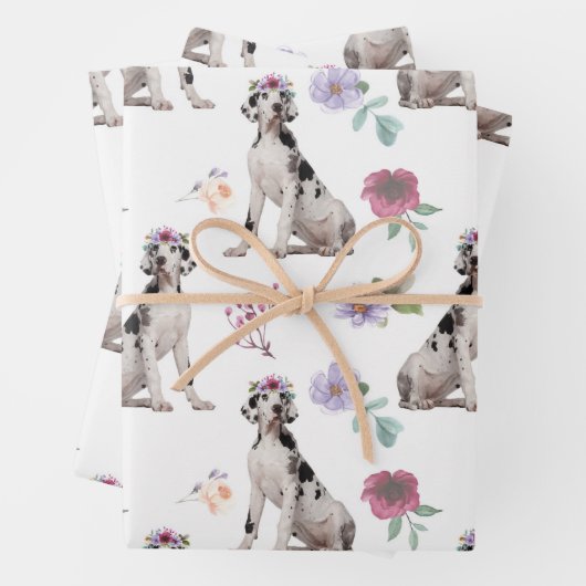 偉大なDane犬のファン、男性の女性と子供、犬の恋人 ラッピングペーパーシート (インサイチュ)