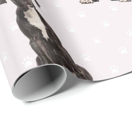 偉大なDane犬、男性の女性と子供、犬のパターン ラッピングペーパー (ロールコーナー)