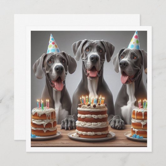 偉大なDane誕生日の招待、犬の誕生日 招待状 (正面/裏面)