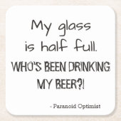 偏執的な楽観主義おもしろい引用文ビール スクエアペーパーコースター (正面)