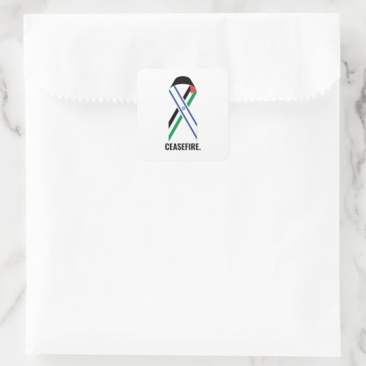 停戦イスラエルとパレスチナ国旗のリボン白 スクエアシール (バッグ)