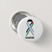 停戦イスラエルとパレスチナ国旗のリボン白 缶バッジ (正面&裏面)