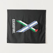 停戦イスラエルとパレスチナ国旗のリボン黒 タペストリー (正面(横))