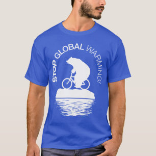 停止地球温暖化: 白くまの自転車のTシャツ Tシャツ