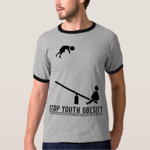 停止青年肥満(ぱりっとした黒いプリント) Tシャツ