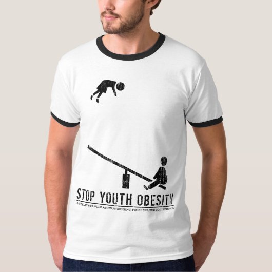 停止青年肥満(ヴィンテージの黒) Tシャツ (正面)