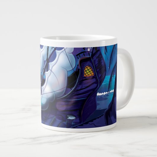 停泊中の古びた海賊帆船 ジャンボコーヒーマグカップ (正面右)