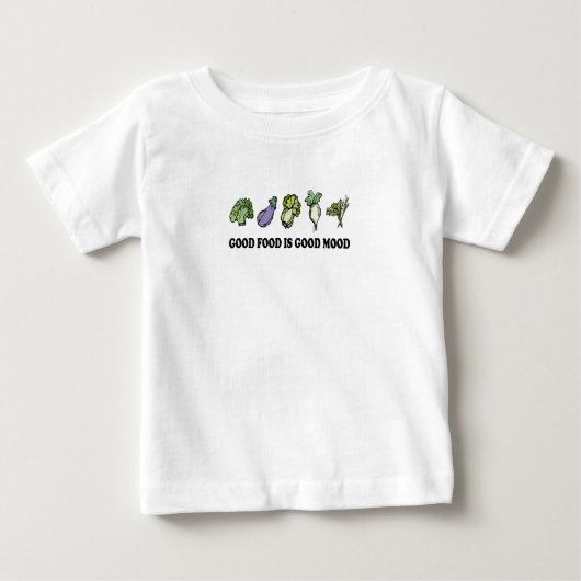 健康ことわざ良い食べ物は良い気分で健康食べである ベビーTシャツ (正面)
