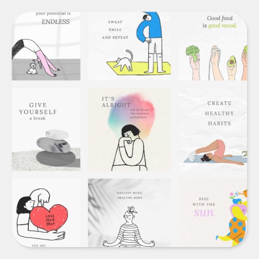 健康と健康 スクエアシール (正面)