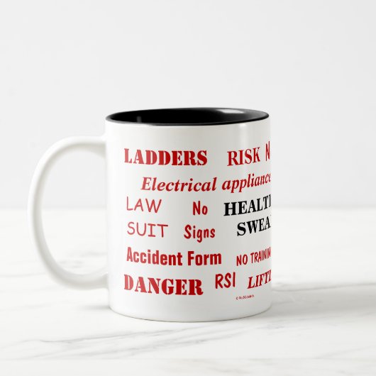 健康と安全を誓う言葉ペットはおもしろいの冗談 ツートーンマグカップ (左)