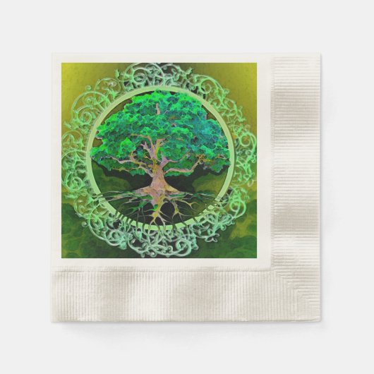 健康と繁栄の木 縁ありカクテルナプキン (正面)