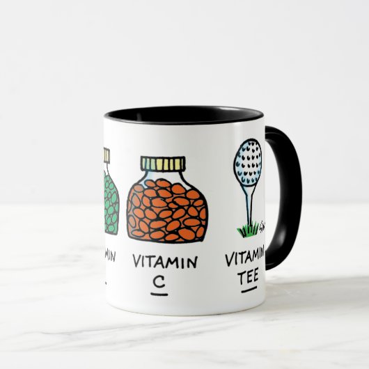 健康なおもしろいゴルファーのゴルフボール漫画のビタミンT型 マグカップ (正面右)