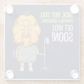 健康なすぐに老人の漫画を濃紺に得て下さい ガラスコースター (裏面)