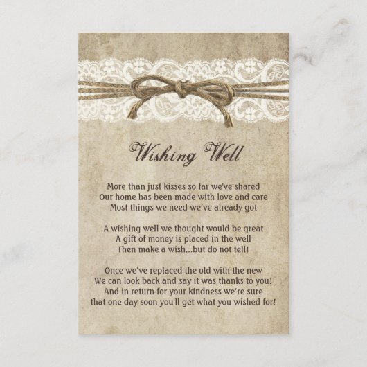 健康なカードを望むレースのヴィンテージの優雅の麻ひも エンクロージャーカード (正面)