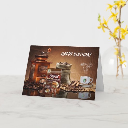健康なコーヒーハッピーバースデーの挨拶状 カード (黄色い花)