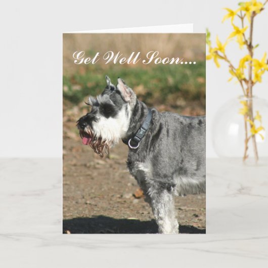 健康なシュナウツァー犬の挨拶状をすぐに得て下さい カード (黄色い花)