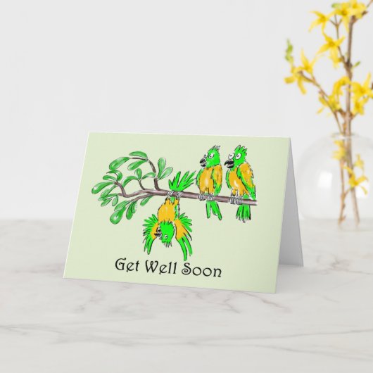 健康な漫画のスタイルのオウムを得て下さい カード (黄色い花)