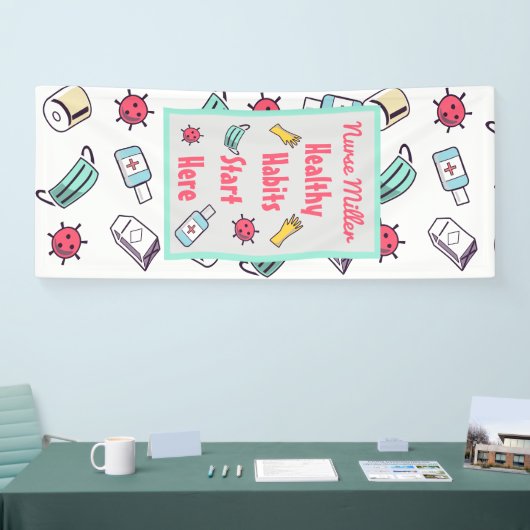 健康な習慣はここから始まり、学校のナースドア 横断幕 (トレードショー)