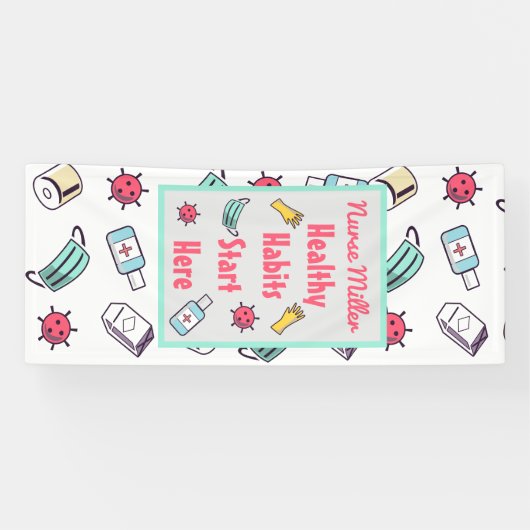 健康な習慣はここから始まり、学校のナースドア 横断幕 (横)