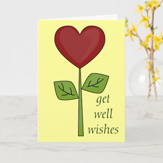 健康な願い-咲くハートの花--を得て下さい カード (黄色い花)