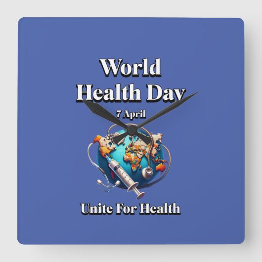 健康のために団結する。世界保健デー。T-シャツ スクエア壁時計 (正面)