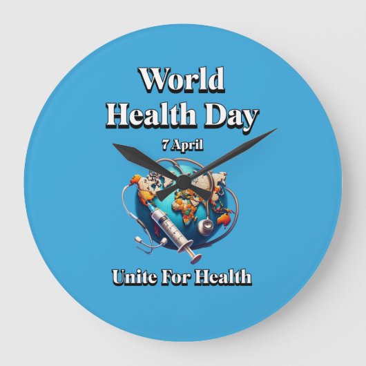 健康のために団結する。世界保健デー。T-シャツ ラージ壁時計 (正面)