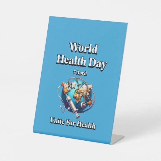 健康のために団結する。世界保健デー。T-シャツ 台座サイン (正面)